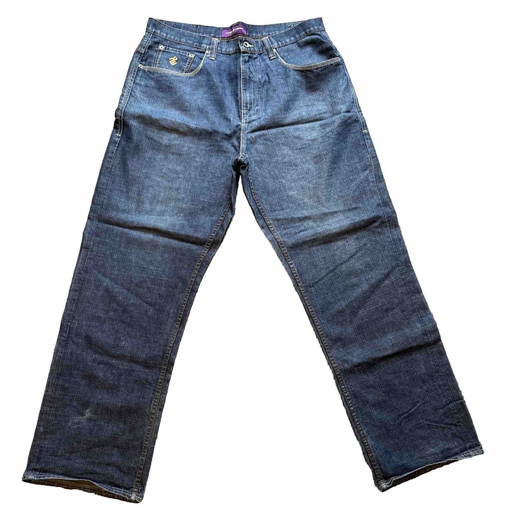 Mens Roca Wear RW Y2K Jeans 38 Waist 33 Inseam 38x32 Blue Ramie-Cotton Blend‎